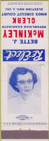 Matchbook Cover - Bette McKinley Clerk Knox County IN
