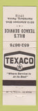 Matchbook Cover - Texaco oil gas Bill's Harrisburg PA