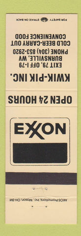 Matchbook Cover - Exxon oil gas Kwik Pik Burnsville WV