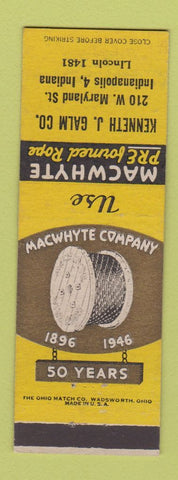 Matchbook Cover - Macwhyte Rope Kenneth Galm Indianapolis IN 1946