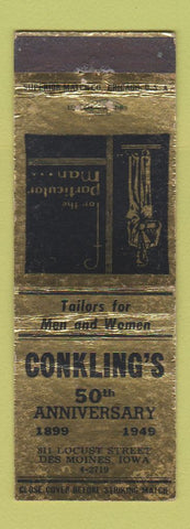 Matchbook Cover - Conkling's Men's Clothes Des Moines IA 1949 WORN