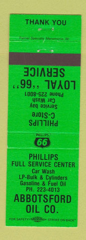 Matchbook Cover - Phillips 66 oil gas Abbotsford WI