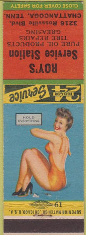 Matchbook Cover - Roy's Pure oil gas Chattanooga TN pinup