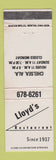 Matchbook Cover - Lloyd's Restaurant Chelsea AL