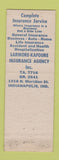 Matchbook Cover - Perry Larmore Insurance Kafoure Indianapolis IN