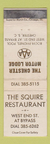 Matchbook Cover - Squire Restaurant Chester Motor Lodge SC WORN