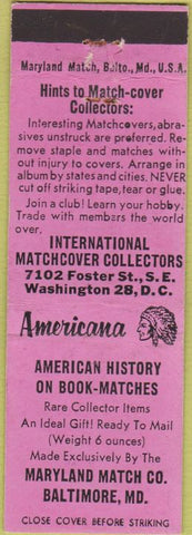 Matchbook Cover - Match Collectors RMS Baltimore MD Perkins Americana