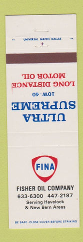 Matchbook Cover - Fina oil gas Fisher Havelock New Bern NC
