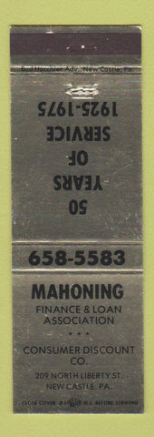 Matchbook Cover - Mahoning Finance Loan New Castle PA 1975