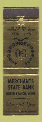 Matchbook Cover - Merchants State Bank North Branch MN 1955
