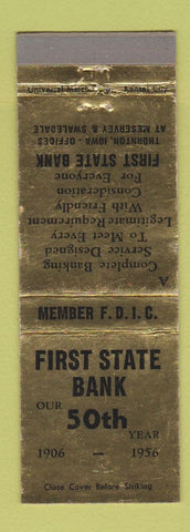 Matchbook Cover - First State Bank Tornton IA 1956 WEAR