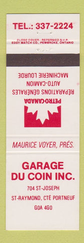Matchbook Cover - Garage Du Coin Portneuf Petro Canada oil gas QC