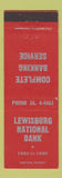 Matchbook Cover - Lewisburg National Bank PA? 1960