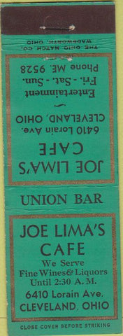 Matchbook Cover - Joe Lima's Cafe Cleveland OH