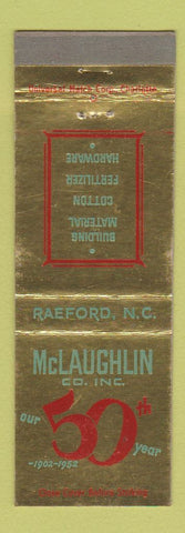Matchbook Cover - McLAughlin Raeford NC Building MATerial 1952 WEAR