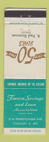 Matchbook Cover - Towson Savings and Loan MD 1960
