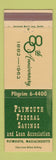 Matchbook Cover - Plymouth Federal Savings and Loan MA 1962