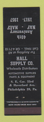 Matchbook Cover - Hall Supply Auto Parts Philadelphia PA 1957