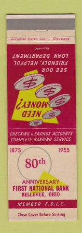 Matchbook Cover - First National Bank Bellevue OH 1955