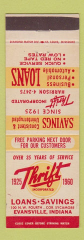 Matchbook Cover - Thrift Loan Savings Evansville IN 1960