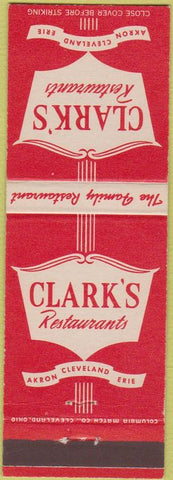 Matchbook Cover - Clark's Restaurants Akron Cleveland OH