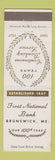 Matchbook Cover - First National Bank Brunswick ME 1957