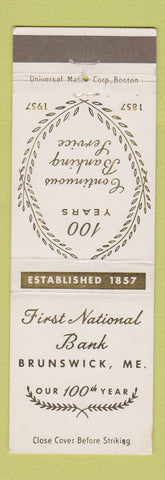 Matchbook Cover - First National Bank Brunswick ME 1957
