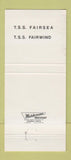 Matchbook Cover - Sitmar Cruises TSS Fairsea Fairwind 30 Strike