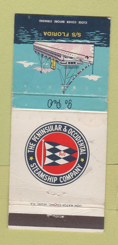 Matchbook Cover - Peninsular Occidental Steamship SS Florida WORN 30 Strike