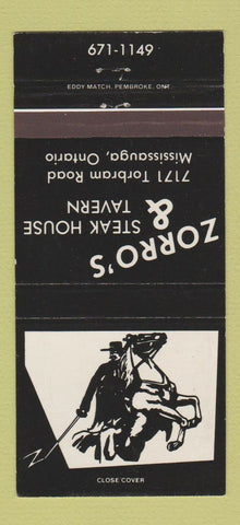 Matchbook Cover - Zorro's Steak House Tavern Mississauga ON 30 Strike