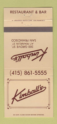 Matchbook Cover - Kimball's Restaurant San Francisco CA 30 Strike