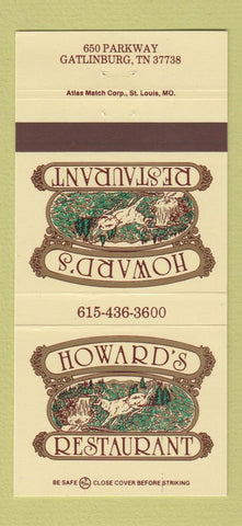 Matchbook Cover - Howard's Restaurant Gatlinburg TN 30 Strike