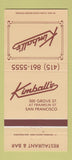 Matchbook Cover - Kimball's Restaurant San Francisco CA 30 Strike