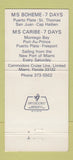 Matchbook Cover - Boheme Caribe Commodore Cruise Lines 30 Strike