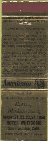 Matchbook Cover - RMS Hotel Whitcomb San Francisco Perkins Americana