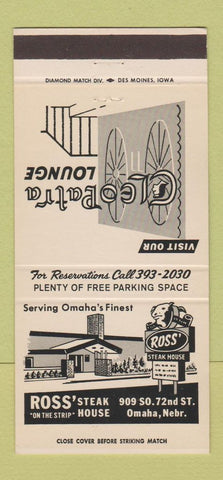 Matchbook Cover - Ross' Steak House Omaha NE Cleopatra Lounge 30 Strike