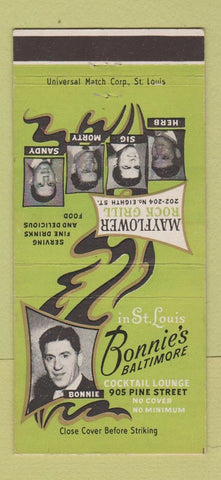 Matchbook Cover - Bonnie's Baltimore St Louis MO Mayflower Rock Grill 30 Strike