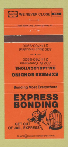 Matchbook Cover - Express Bonding Bail Dallas TX Monopoly 30 Strike
