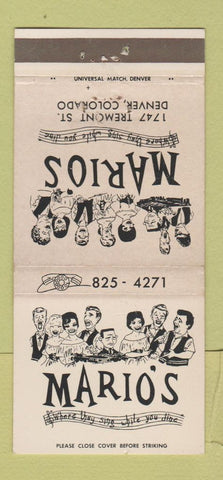 Matchbook Cover - Mario's Denver Colorado WEAR 30 Strike