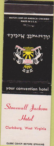 Matchbook Cover - Stonewall Jackson Hotel Clarksburg WV