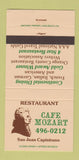 Matchbook Cover - Restaurant Cafe Mozart San Juan Capistrano CA 30 Strike