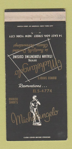 Matchbook Cover - Michelangelo Italian Restaurant New York City WEAR 30 Strike