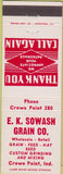 Matchbook Cover - EK Sowash Grain Co feed seed Crown Point IN