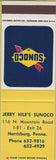 Matchbook Cover - Sunoco oil gas Jerry Hile's Harrisburg PA SAMPLE