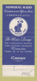 Matchbook Cover - Admiral Kidd Officers Mess San Diego CA Navy 30 Strike