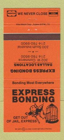 Matchbook Cover - Express Bonding Bail Dallas TX Monopoly 30 Strike