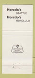 Matchbook Cover - Horatio's Seattle WA Honolulu Hawaii 30 Strike
