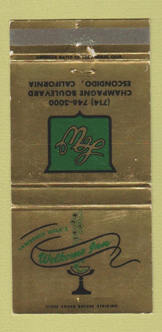 Matchbook Cover - Lawrence Welk's Inn Escondido CA WEAR 30 Strike