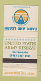 Matchbook Cover - US Army Reserve Recruiting Sacramento CA 30 Strike