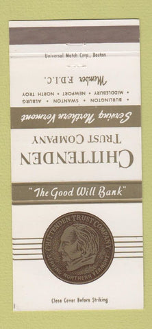 Matchbook Cover Chittenden Trust Company Burlington Swanton Alburg VT 30 Strike